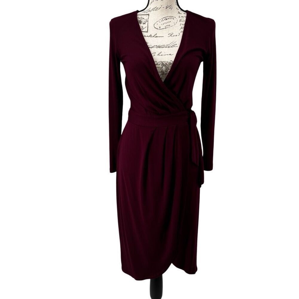 Amour‎ Vert Long Sleeve Wrap Dress Midi Length Burgundy Size XS